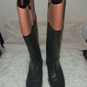 Tory Burch Double T Riding Boot,  Black Bourbon, Size 7.5 M